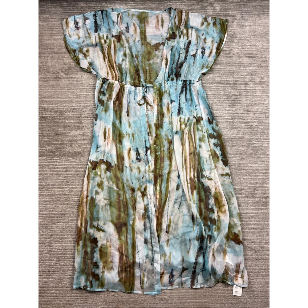 Cupshe Swim Cover Up Womens L Blue Green Abstract Tie Dye Drawstring